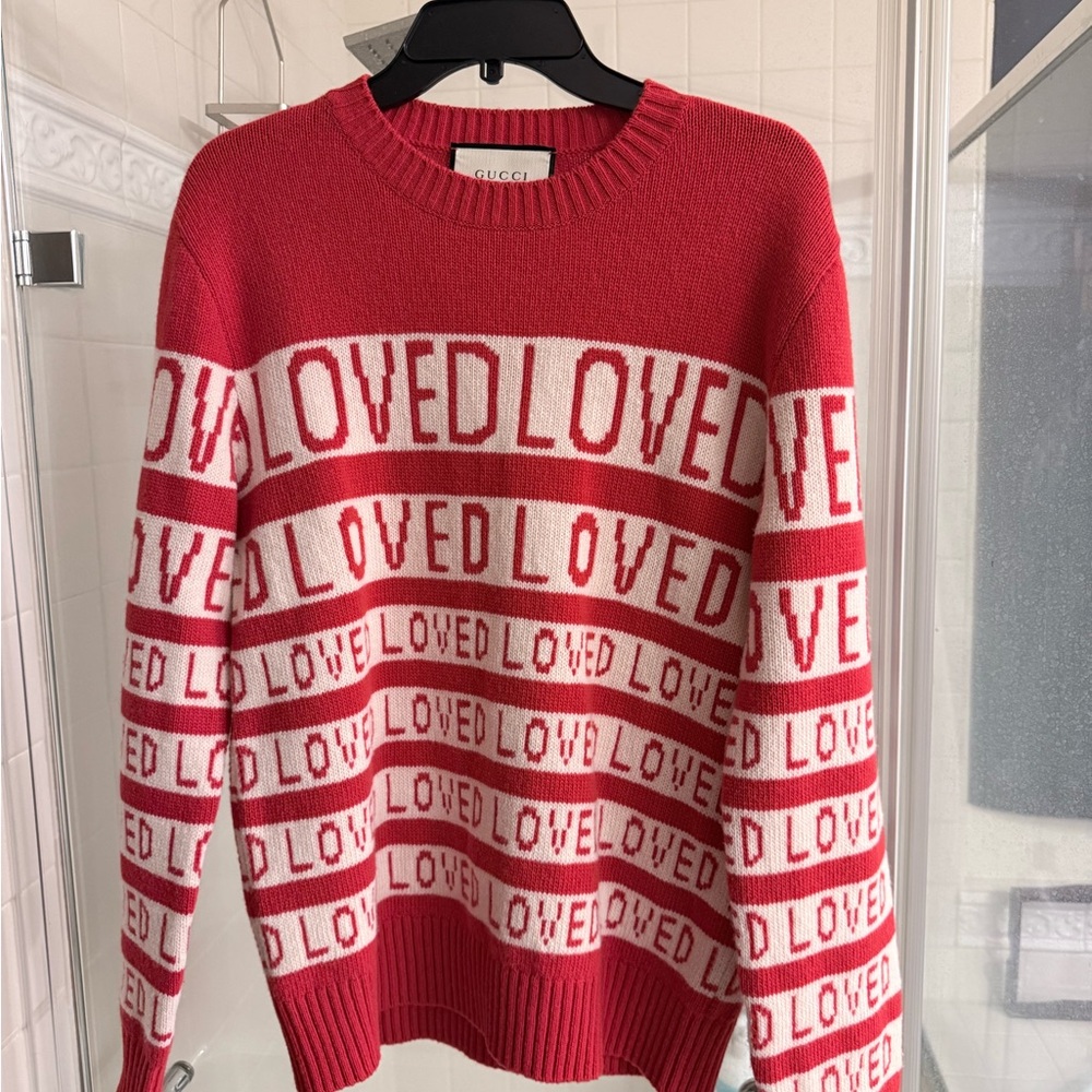 Gucci Red and Cream 'Loved' Women's Sweater - Picture 2 of 6